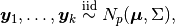 \bm{y}_1,\dots, \bm{y}_k \stackrel{\small\mathrm{iid}}{\sim} N_p(\bm{\mu}, \Sigma),