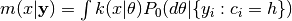 m(x | \textbf{y} ) = \int k(x | \theta) P_0(d\theta | \{y_i: c_i = h\})