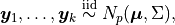 \bm{y}_1,\dots, \bm{y}_k \stackrel{\small\mathrm{iid}}{\sim} N_p(\bm{\mu}, \Sigma),