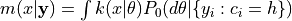 m(x | \textbf{y} ) = \int k(x | \theta) P_0(d\theta | \{y_i: c_i = h\})